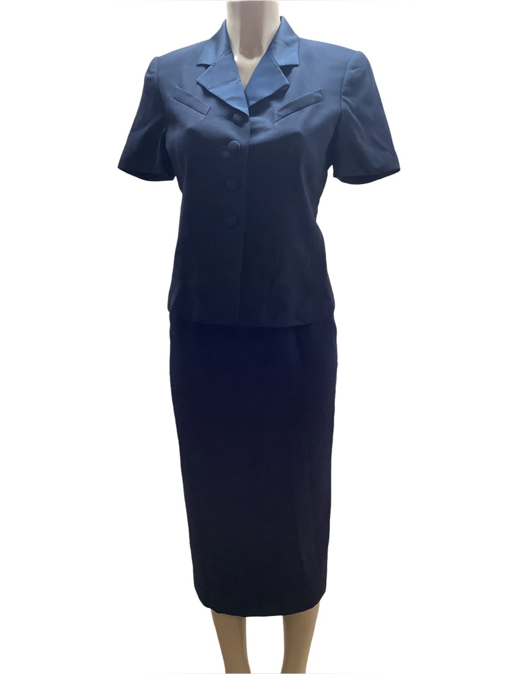 Kasper Navy Size 6 Vintage Petite 3pc Suit Set Pants/Skirt and Short Sleeve Top